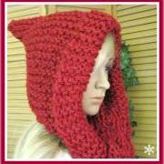 Little Red Riding Hood Hooded Scarf in Bulky Yarn Knitting Pattern Adult Size