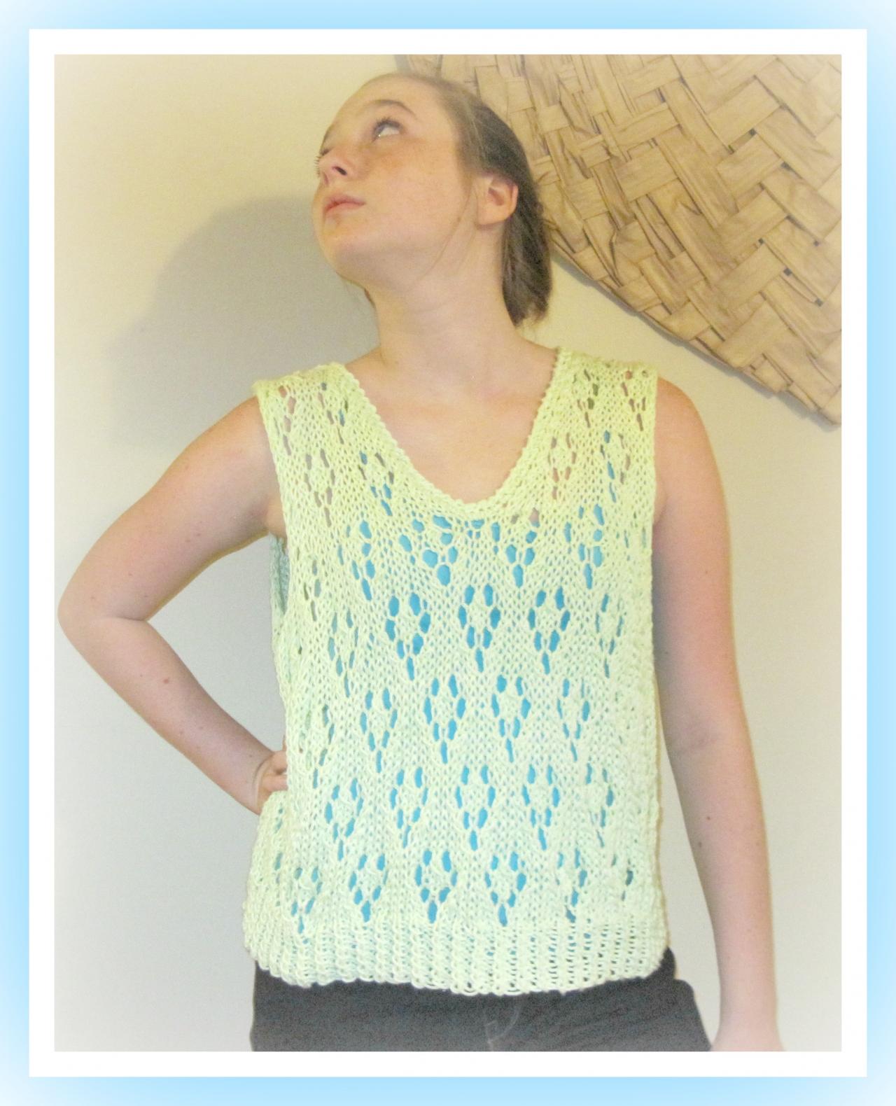 Cotton Top Diamond Pop Over Knitting Pattern Teen To Adult Xs S M L Xl