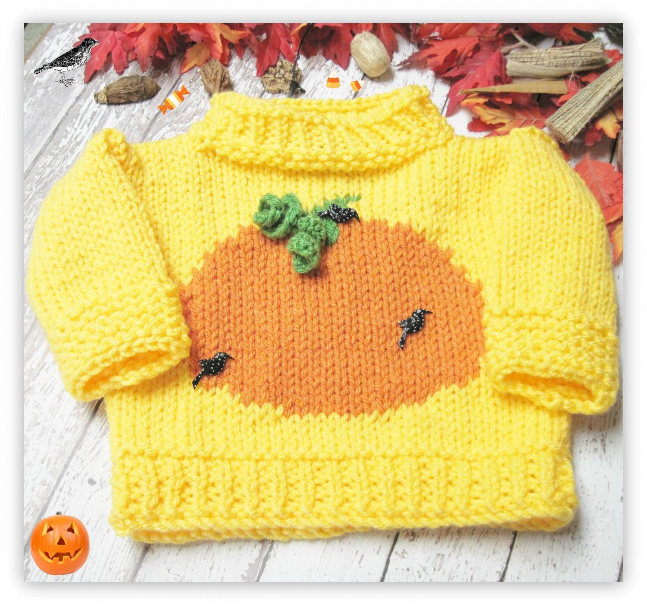 Pumpkin Patch Pullover Knitted Pattern Child Sizes Ages 3-8