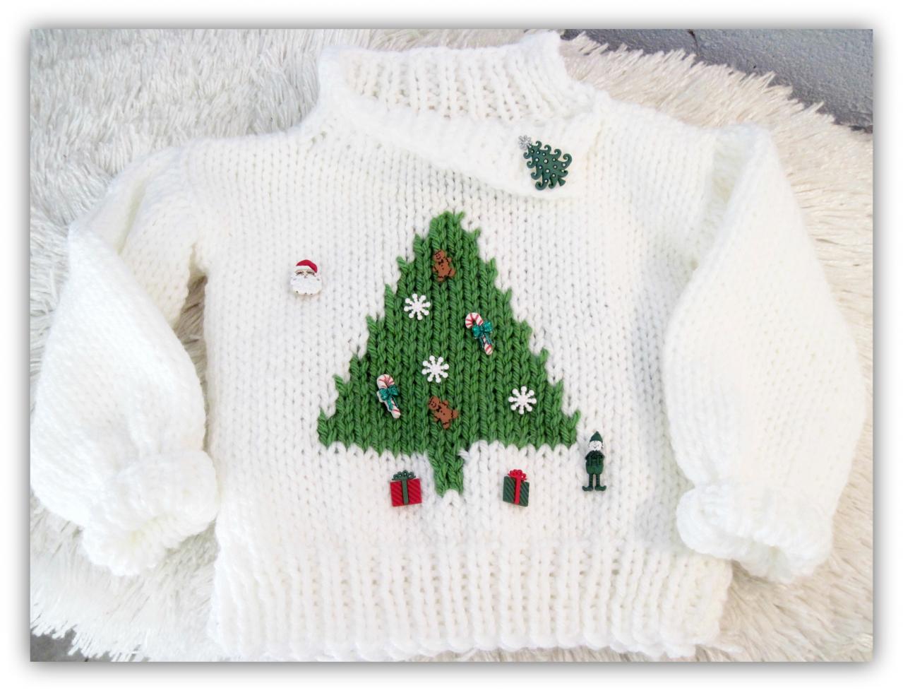 Oh Christmas Tree Boy Or Girl Pullover Knitted Pattern Child Sizes Ages ...