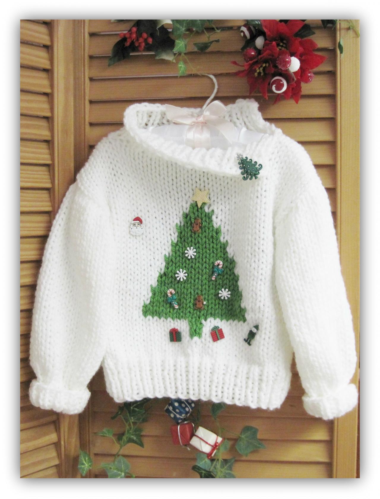 Oh Christmas Tree Boy Or Girl Pullover Knitted Pattern Child Sizes Ages