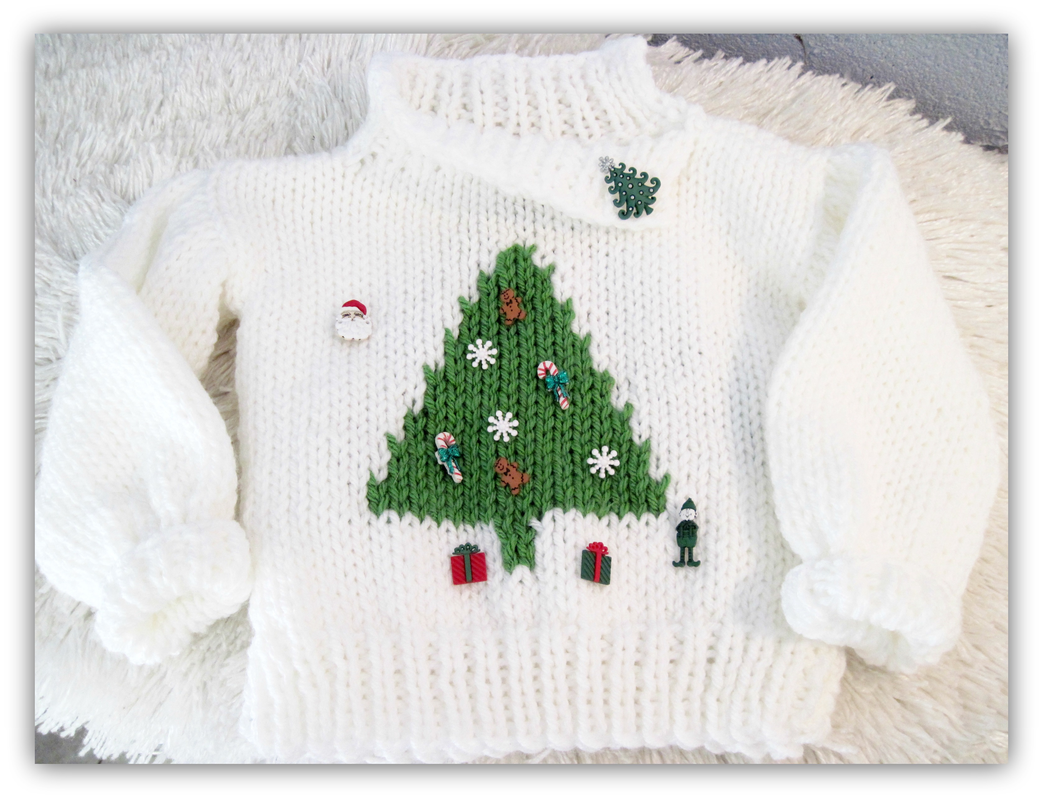 Oh Christmas Tree Boy Or Girl Pullover Knitted Pattern Child Sizes Ages 38 on Luulla
